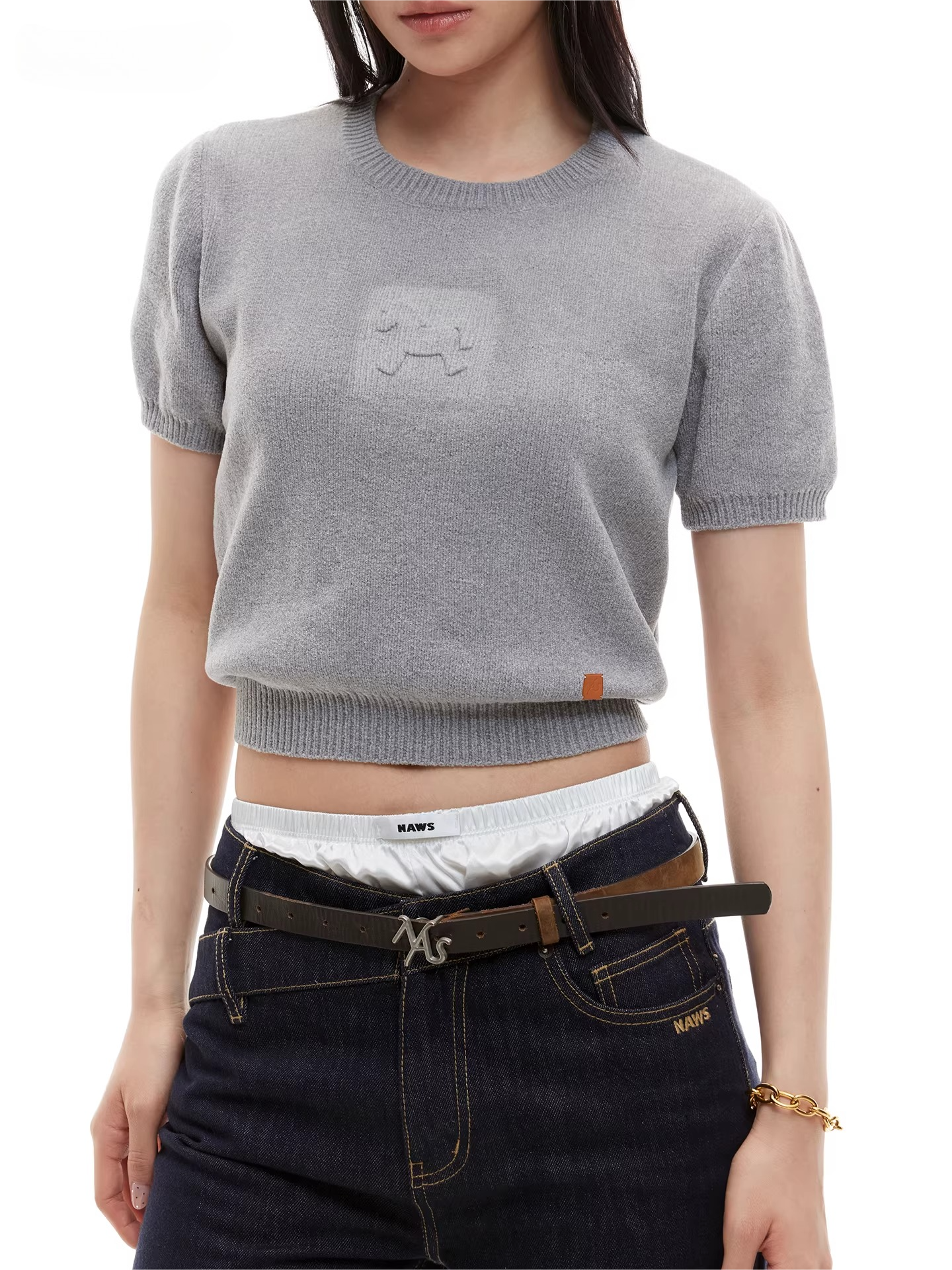 Embossed Logo Cropped Knit Tee