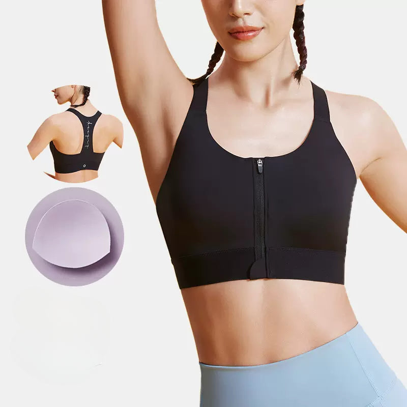 Integrated Molded Cups Front Zip Sports Bra