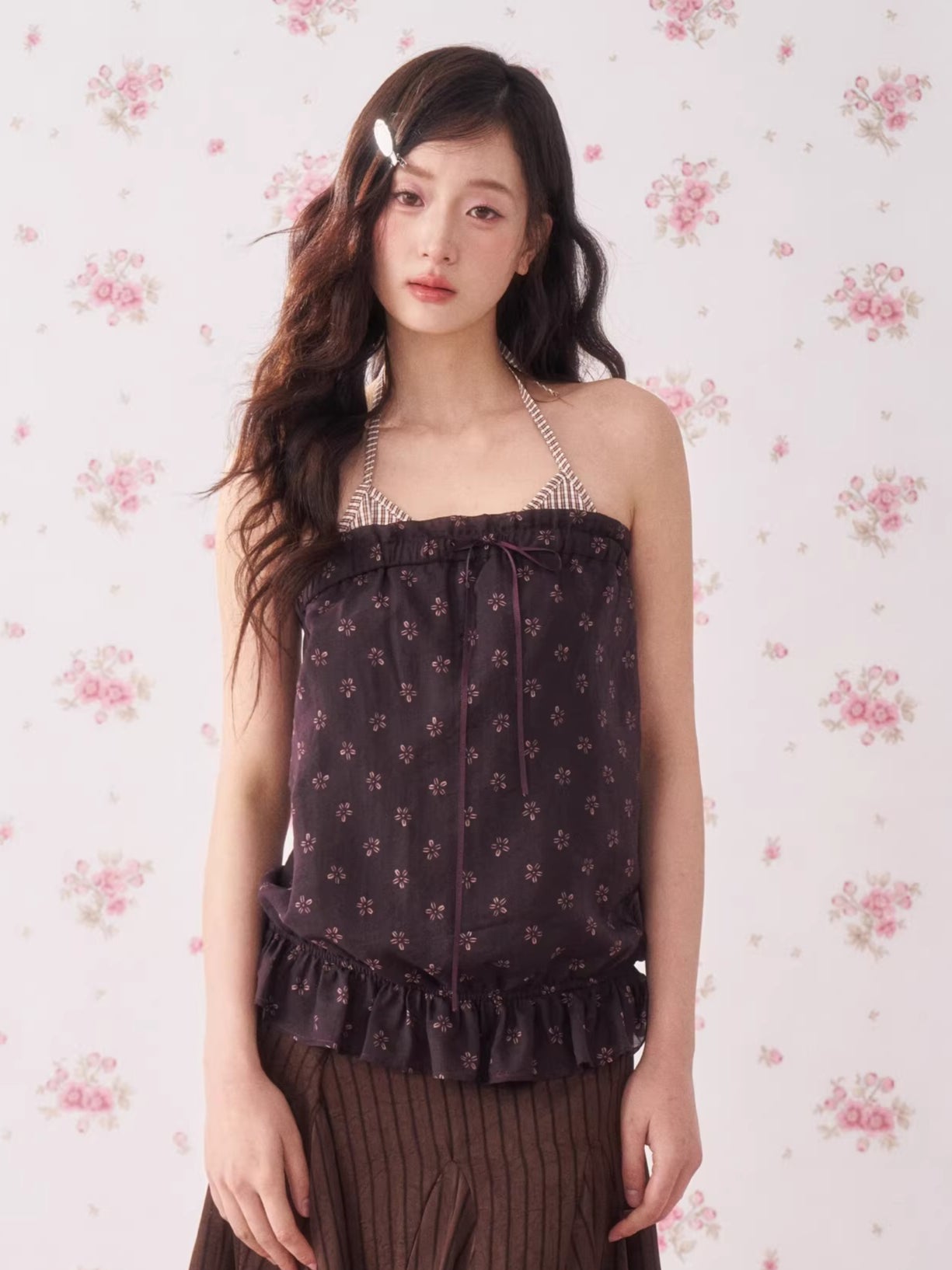 Vintage Floral Halter Tie Camisole