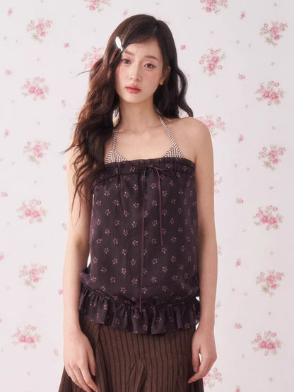 Vintage Floral Halter Tie Camisole