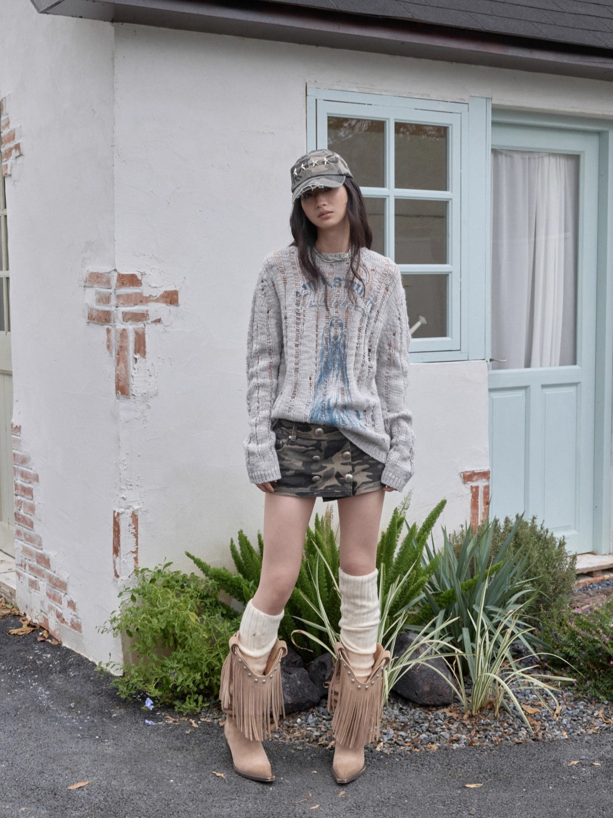 Washed Camo Double-Breasted Canvas Skort