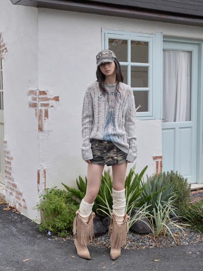 Washed Camo Double-Breasted Canvas Skort
