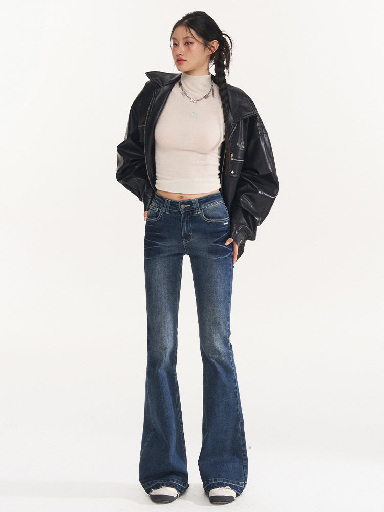 Washed Stretch Slim Flare Jeans