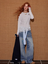 Lace-Paneled Round-Neck Long-Sleeve T-Shirt - CHINASQUAD