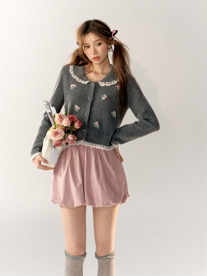 Lace Doll Collar Knit Cardigan