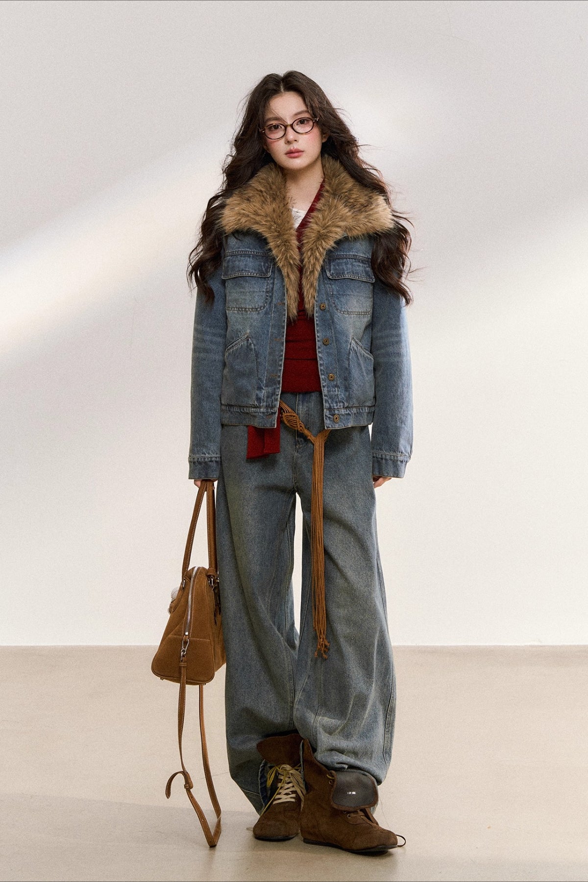 Faux Fur Collar Denim Jacket