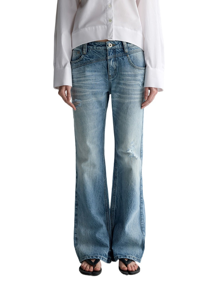 Irregular Pocket Wide-Leg Denim Pants