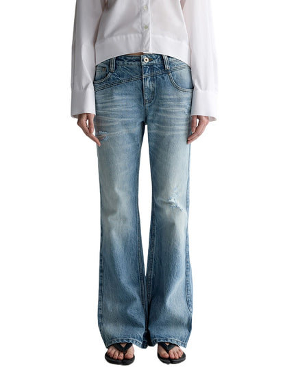 Irregular Pocket Wide-Leg Denim Pants