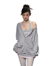 Striped Contrast Cardigan & Tank Dress Set - CHINASQUAD
