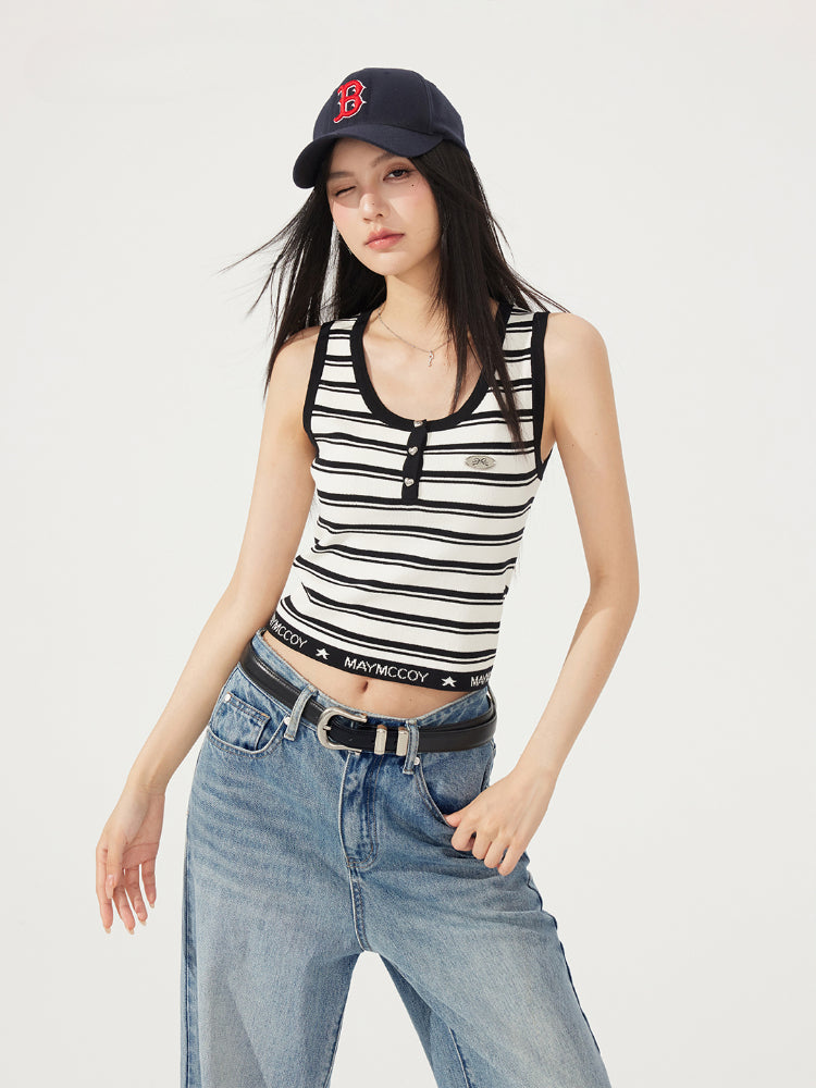 U-neck Striped Knitted Vest - CHINASQUAD