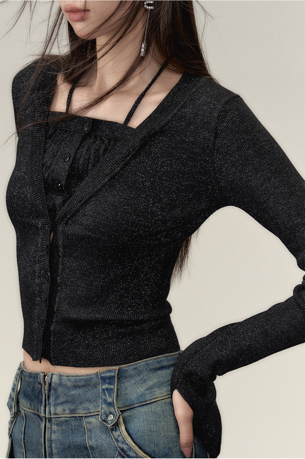 Black &amp; Blue 2-in-1 Short V-neck Sweater