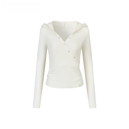 Crossover Hooded Slim-Fit Knit Sweater