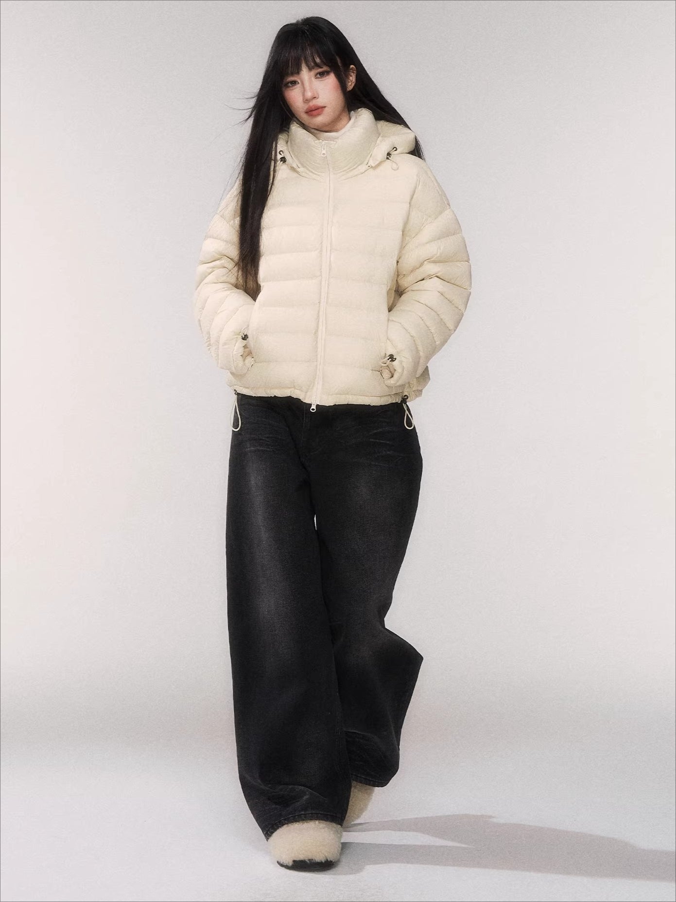 White Duck Down Hooded Puffer Jacket