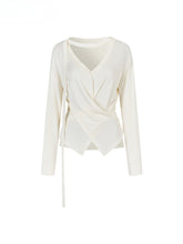 V-Neck Drawstring Waist Buttoned Blouse - CHINASQUAD