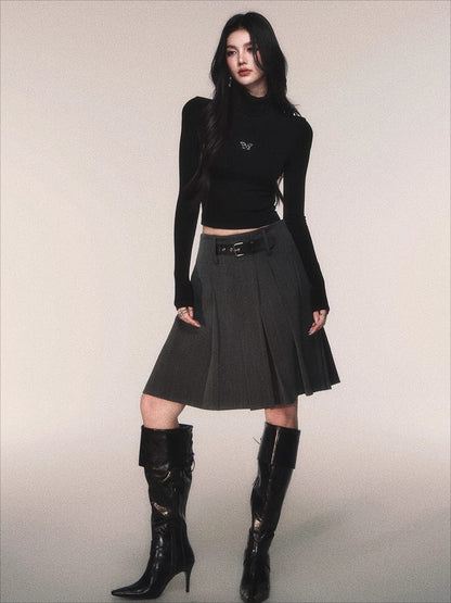 Ribbed Turtleneck Slim-Fit Knit T-Shirt