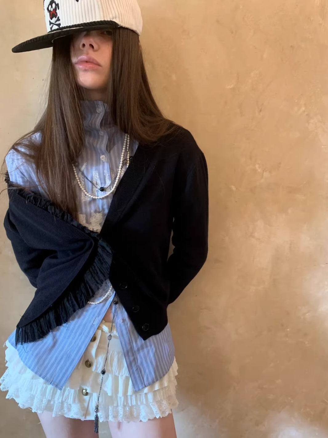 Ruched Trim Acetate-Blend Knit Cardigan