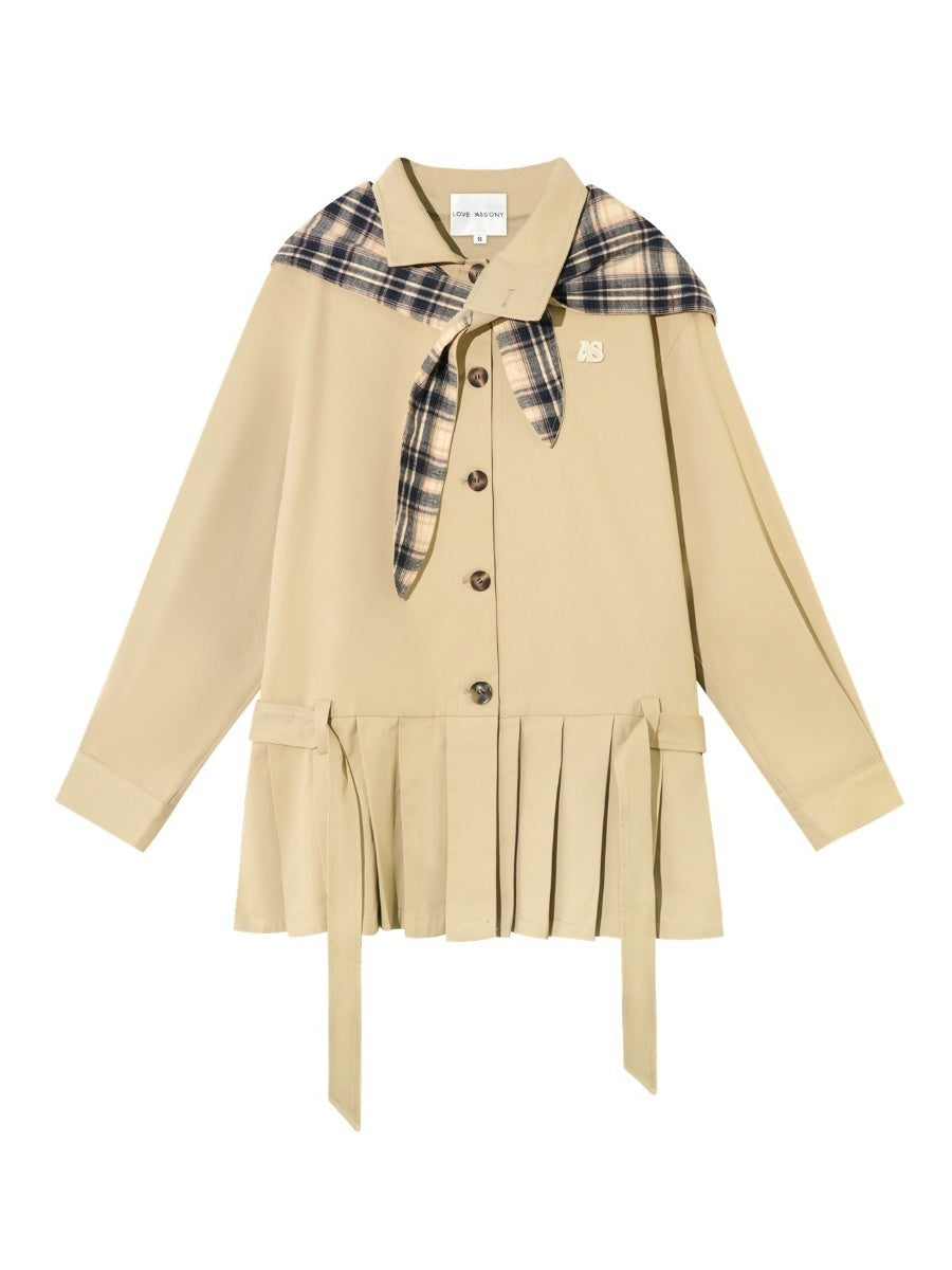 Detachable Bunny-Ear Pleated Trench Coat