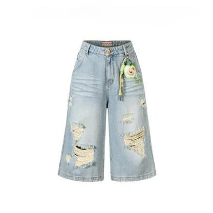 Distressed Cropped Straight-Leg Jeans