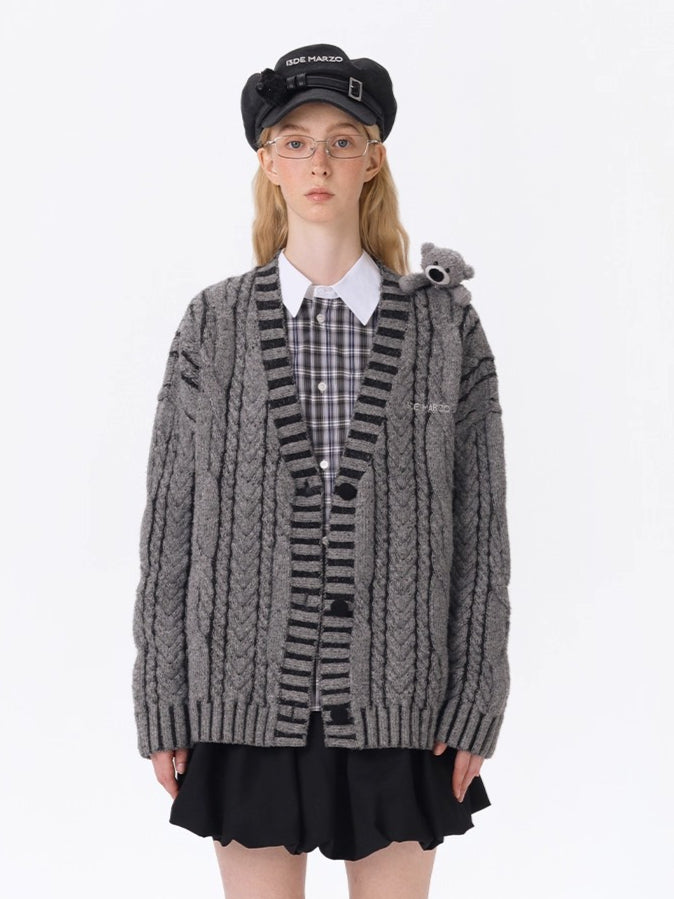 Twist-Knit Unisex V-Neck Cardigan