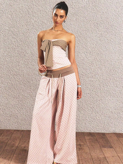 Polka-Dot Bandeau Top &amp; Straight-Leg Pants Set