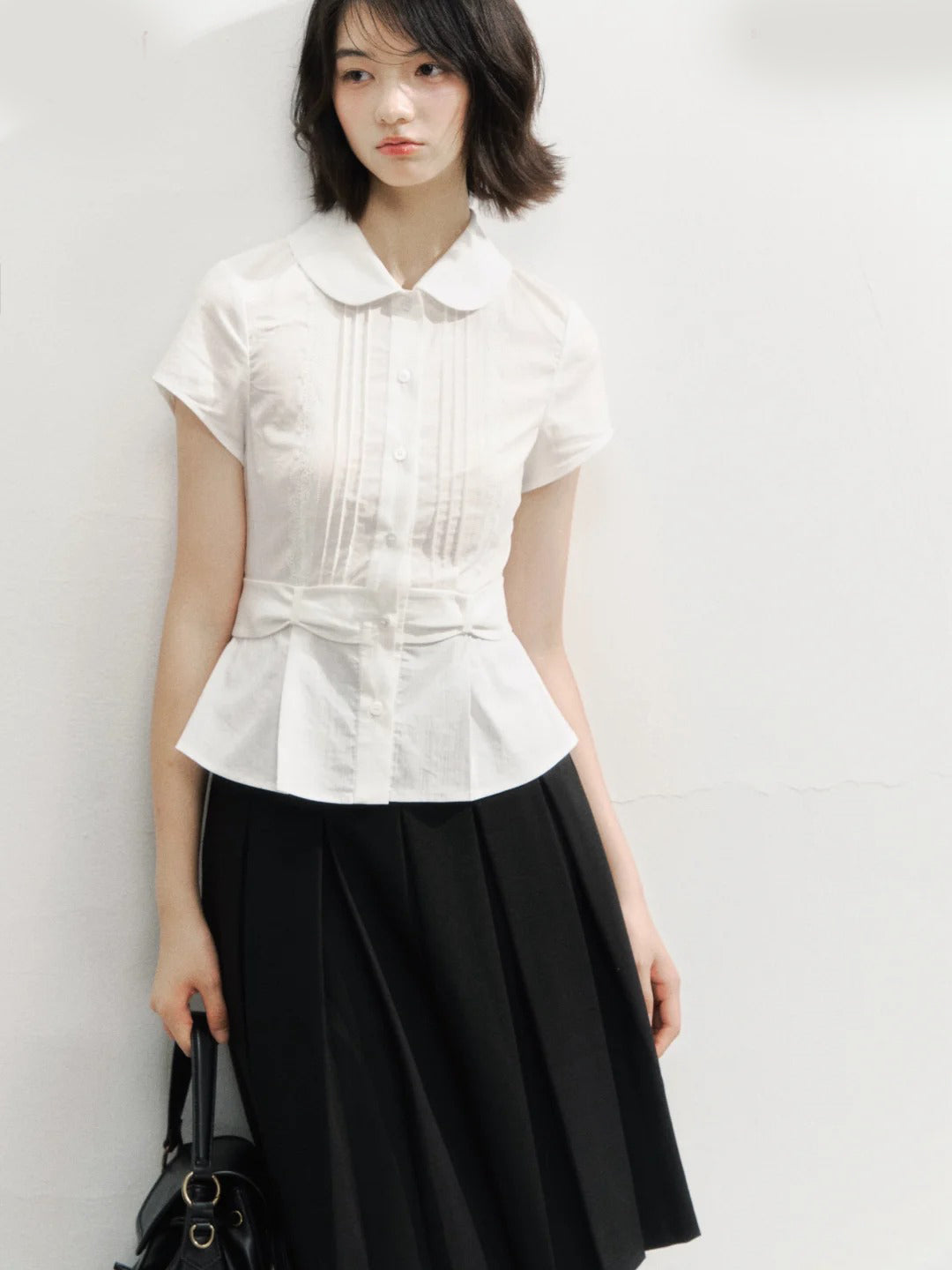 Waist Cinching Bow-Designed Shirt - CHINASQUAD