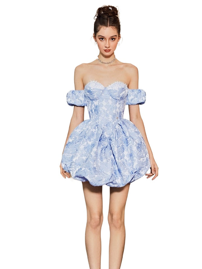 Vicki Off-Shoulder Jacquard Puff Dress