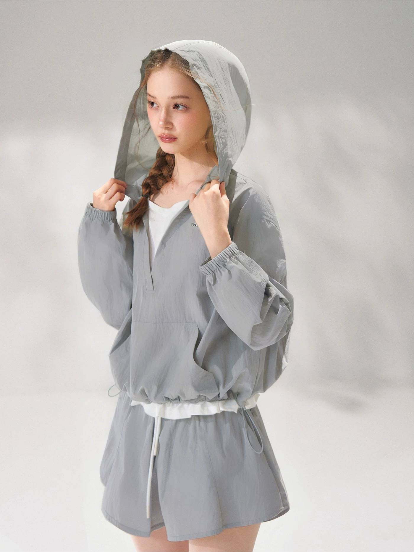 Hooded Drawstring Sun-Protective Jacket &amp; A-Line Skirt Set