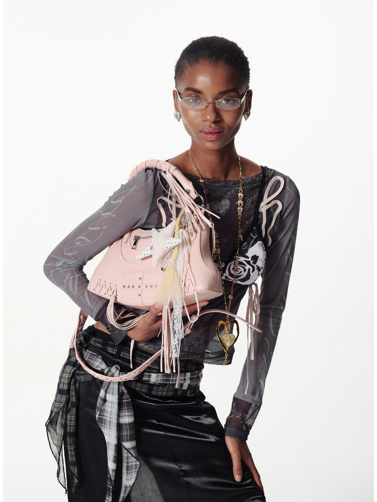 Contrast Star Heart Braided Bag - hanging Necklace