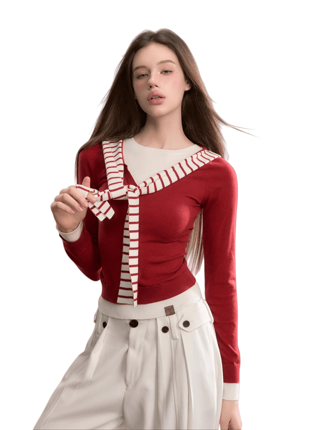 Contrast Hooded Layered Knit Turtleneck