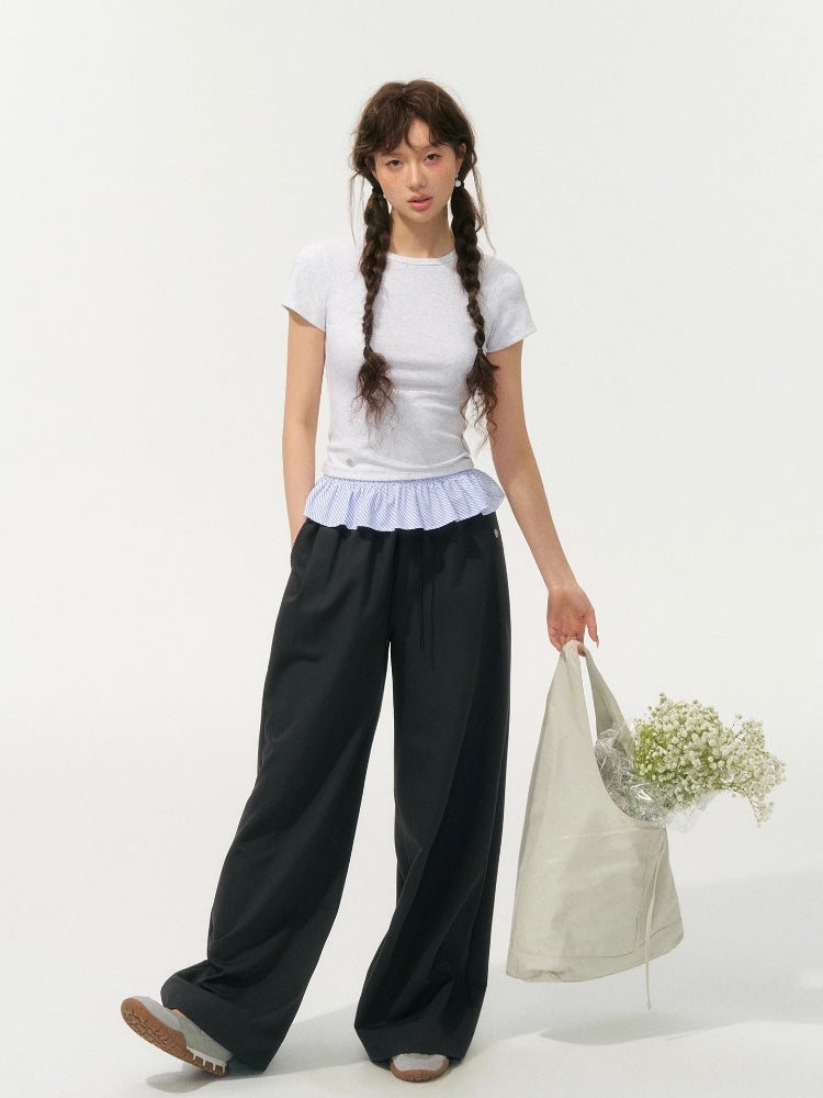 Fake Two-Piece Patchwork Puff Sleeve