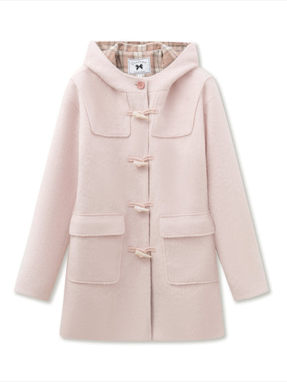 Pink Plaid Horn-buttoned Coat