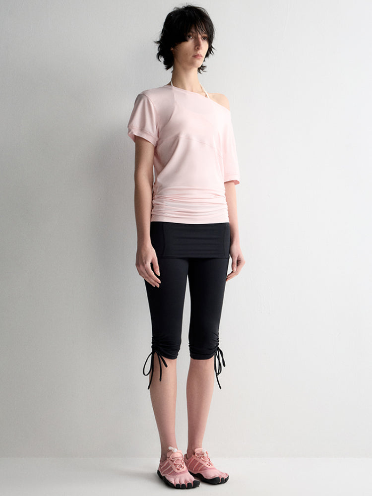 One-Shoulder Pleated Waist T-shirt