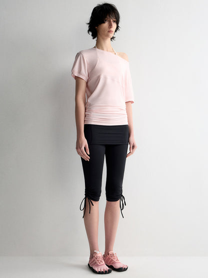 One-Shoulder Pleated Waist T-shirt
