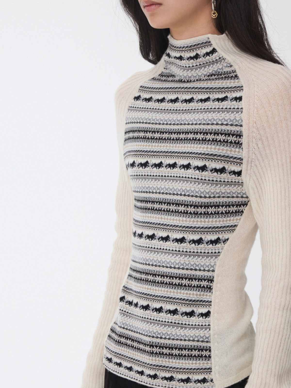Fair Isle Raglan Knit Turtleneck Sweater