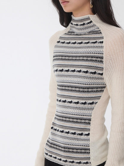 Fair Isle Raglan Knit Turtleneck Sweater