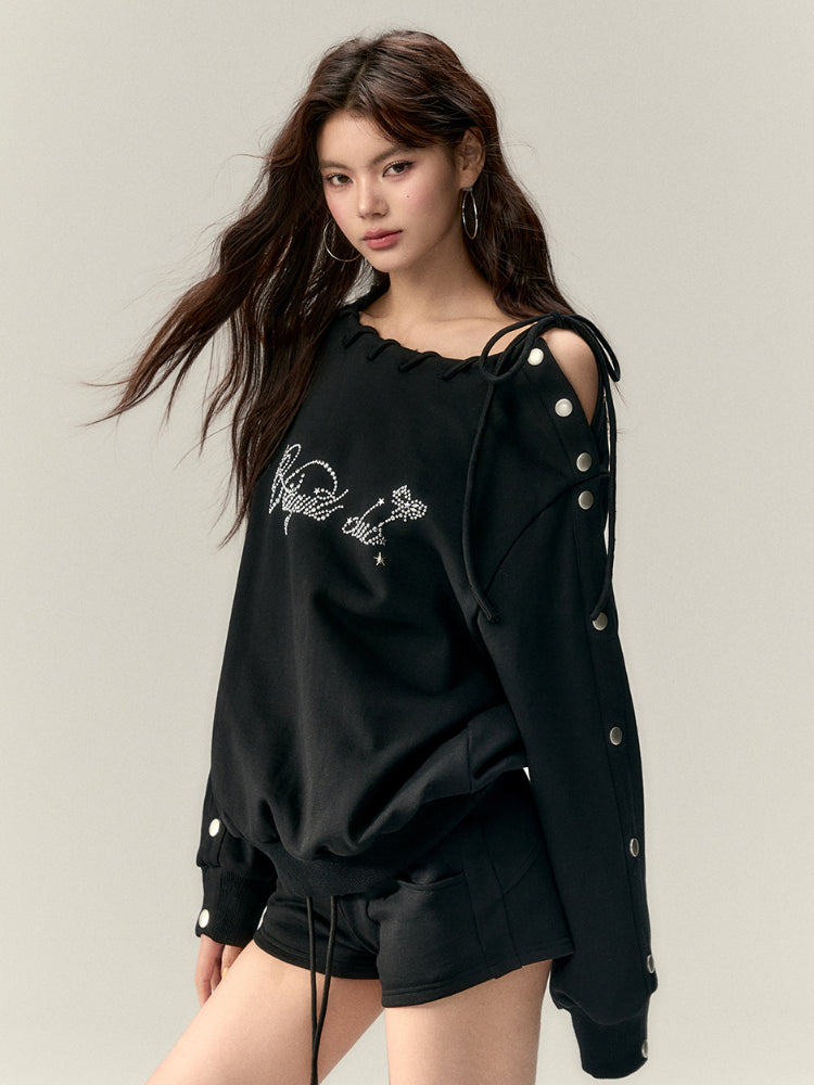 Button-Off-Shoulder Sweatshirt