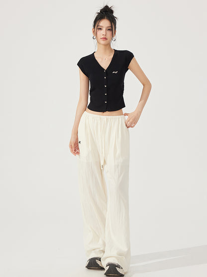 V-neck Pleated Knitted Top - CHINASQUAD