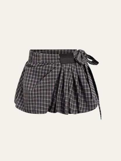 Checkered Ruched Tulip Skirt Pants