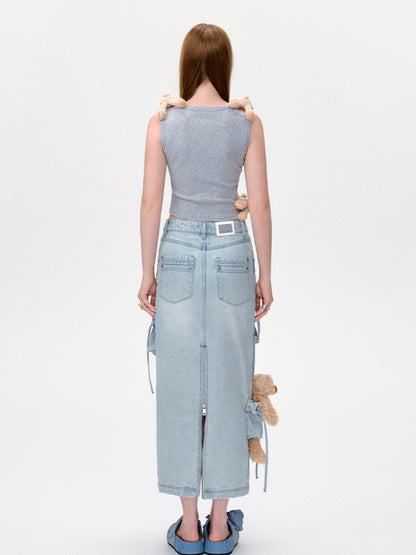 Zipper Utility Denim Skirt