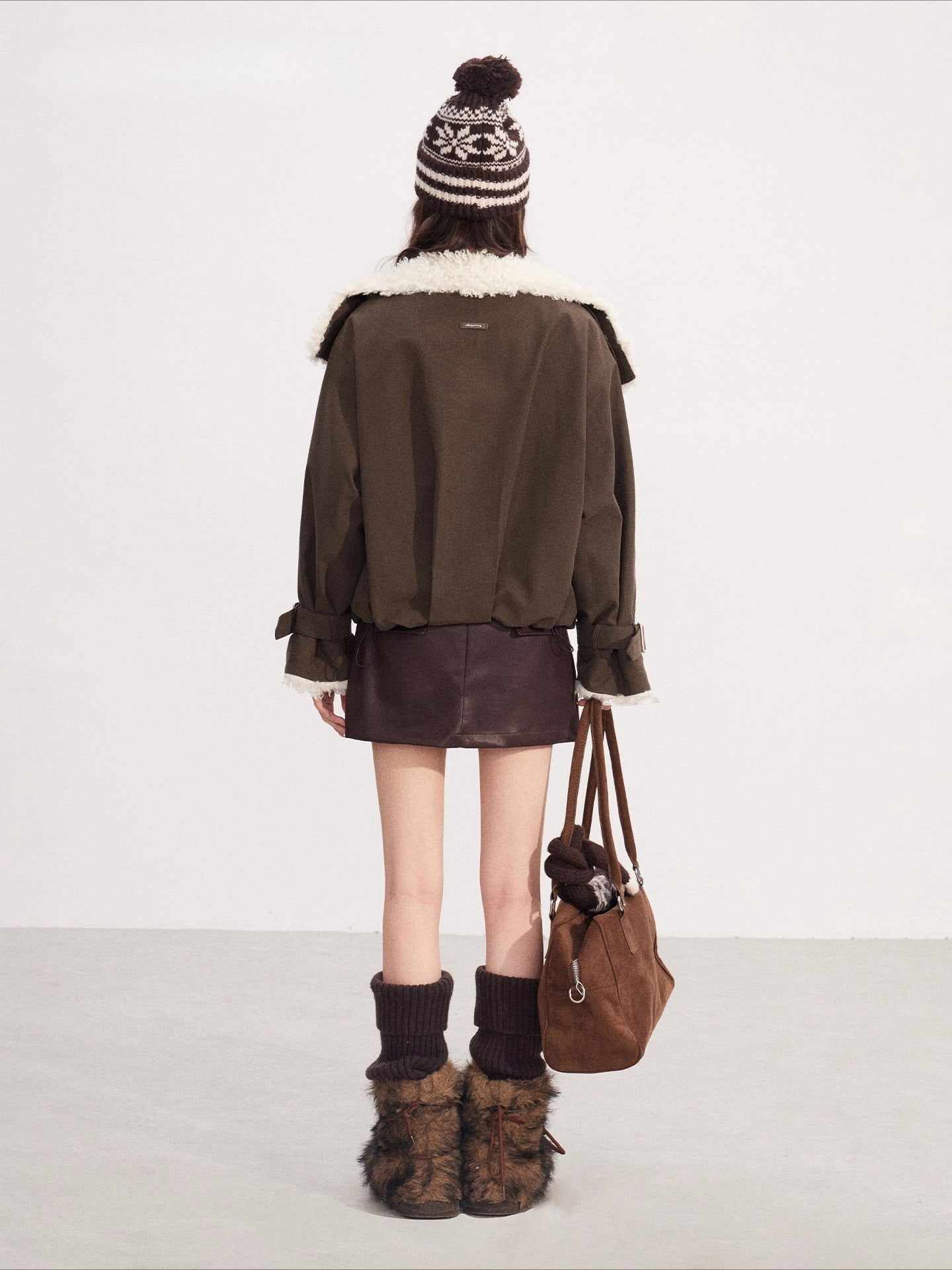 Faux-Shearling Panel Quilted Short Jacket