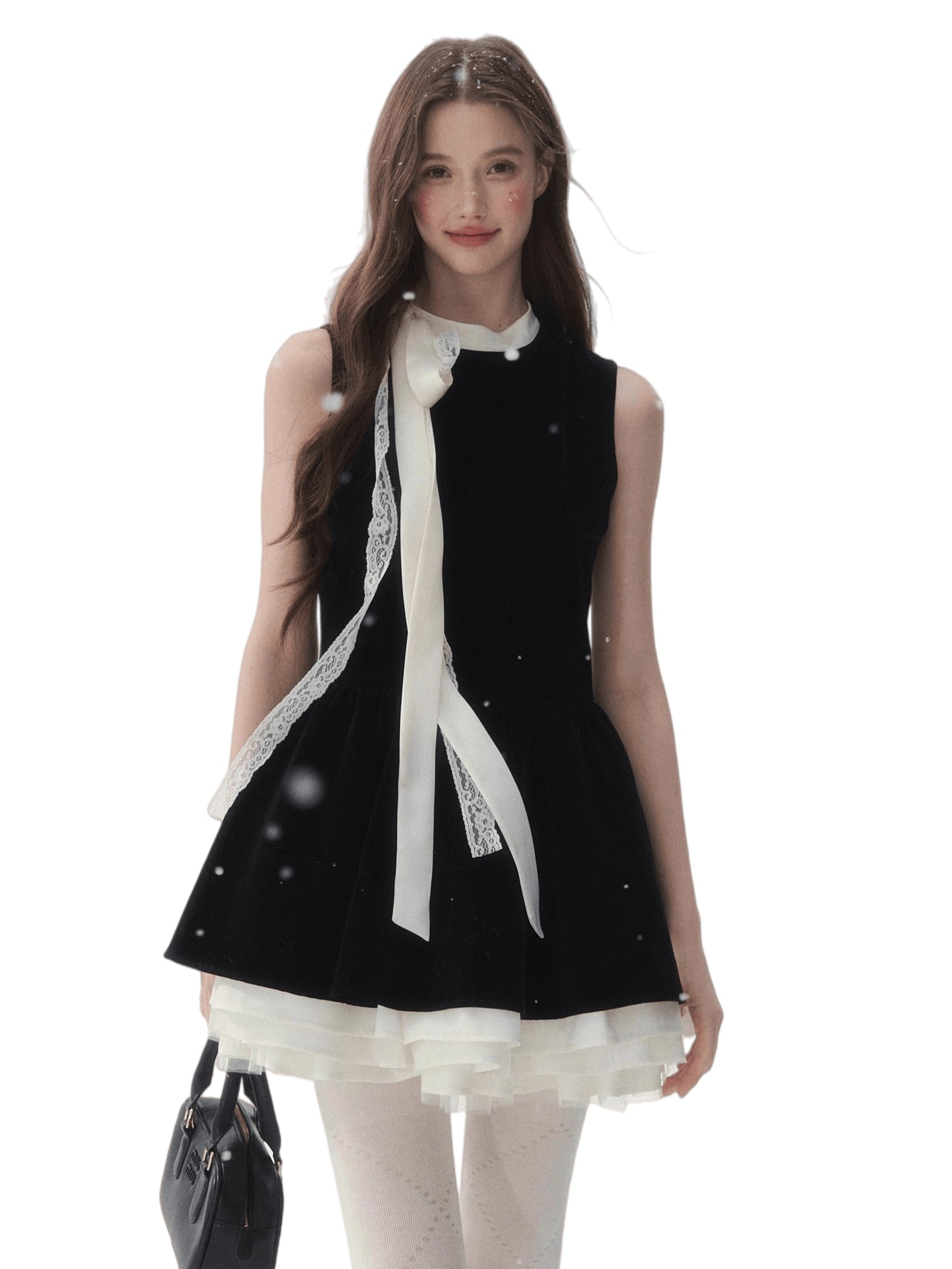 Piano-Key Bow Puff Mini Dress