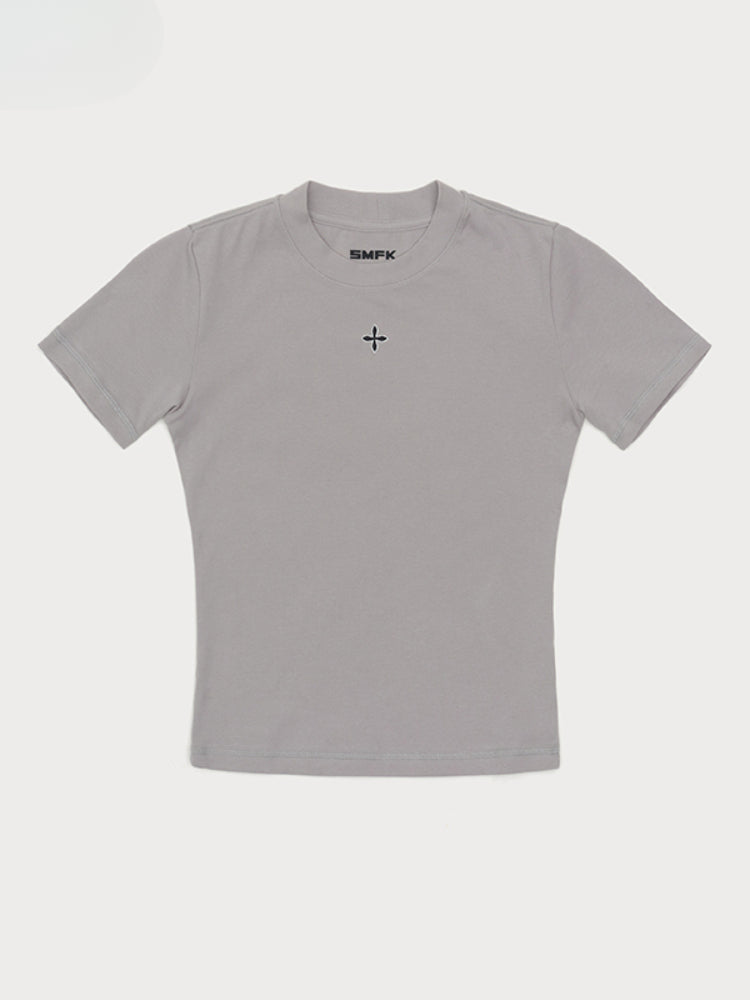 Waist-Cinching Embroidered Round-Neck T-Shirt - CHINASQUAD