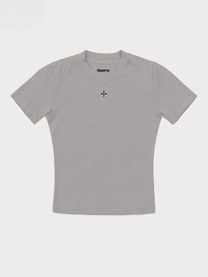 Waist-Cinching Embroidered Round-Neck T-Shirt - CHINASQUAD