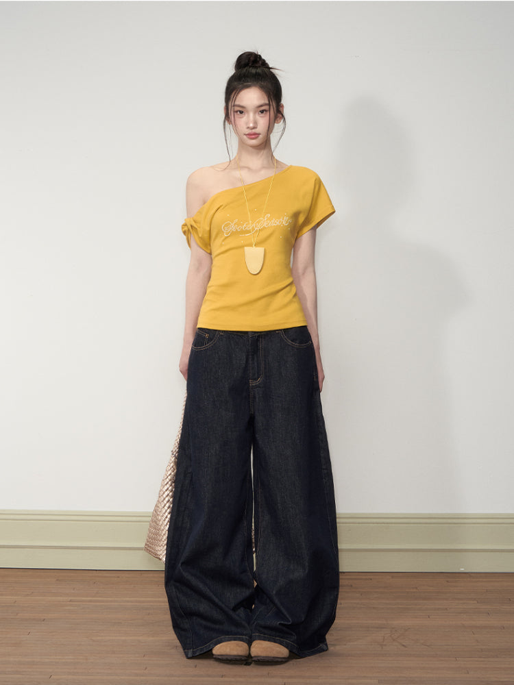 Original-Color Loose Wide-Leg Jeans