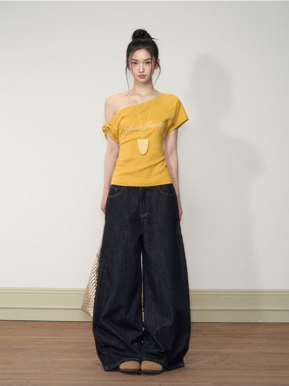 Original-Color Loose Wide-Leg Jeans