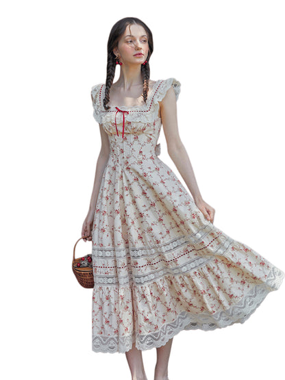 Pastoral Lace Corset Square-Neck Dress