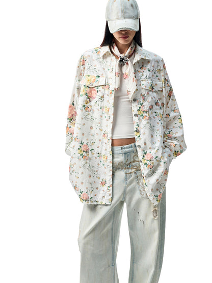 Retro Floral Print Satin Square Scarf