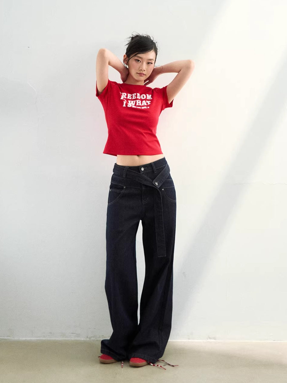 Slogan Graphic Red Cropped T-Shirt