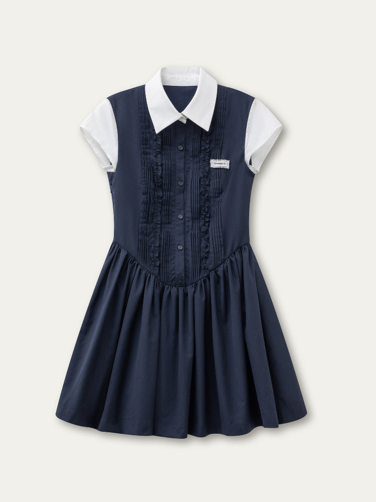 SunsetPark Miu-style Fake Two-piece Navy Blue Dress – CHINASQUAD