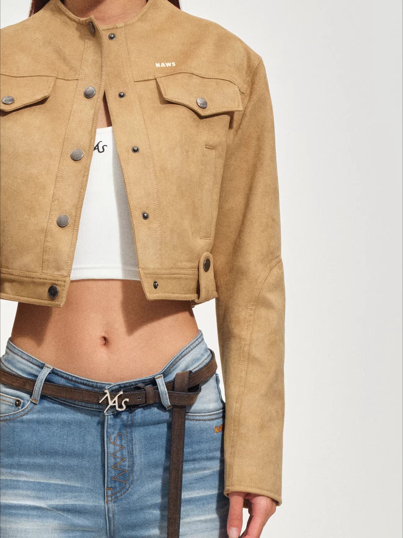 Soft Faux Suede Stand-Collar Cropped Jacket